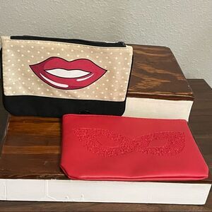 Ipsy 2 Bags, Tan and Black With Red Lips and Red Masquerade Mask